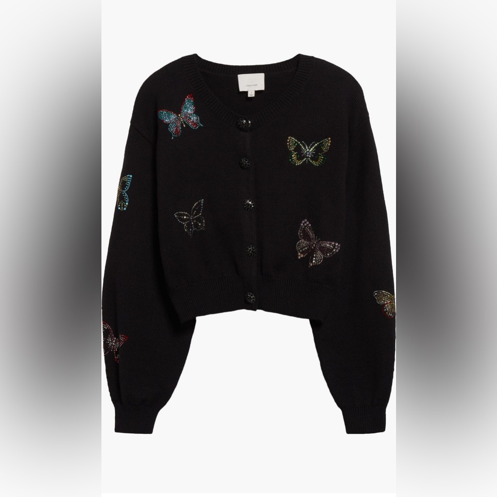 Cinq a Cept - Black cardigan sweater with whimsical butterfly design